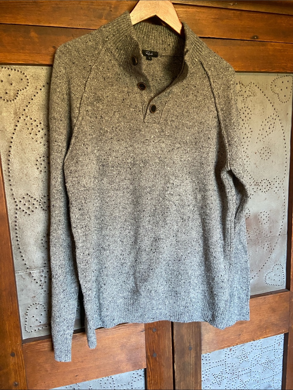Rails Men's Harding Henley Melange Raglan Sweater Speckled Gray Size L - Picture 2 of 8